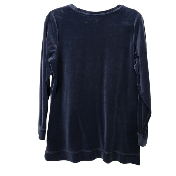 Denim & Company Velour Top Pullover Womens Small Long Sleeve Pockets Blue - Picture 6 of 16